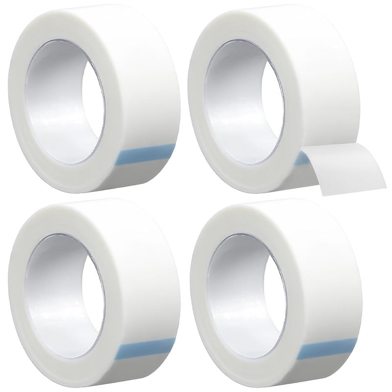 4 Rolls Micropore Surgical Tapes, Hypoallergenic First Aid Tape, 1.25cmÃ—9m Adhesive Breathable Medical Tape for Wound Dressing, Taping Bandages Eyelid Stickers, DIY Eyelash Extension (White)